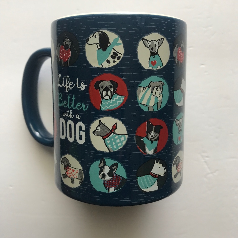 “Life is Better with a Dog” Coffee Mugs. Set of Two. Blue. - Picture 2 of 3